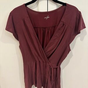 Alya Red Cap Sleeve Wrap Blouse